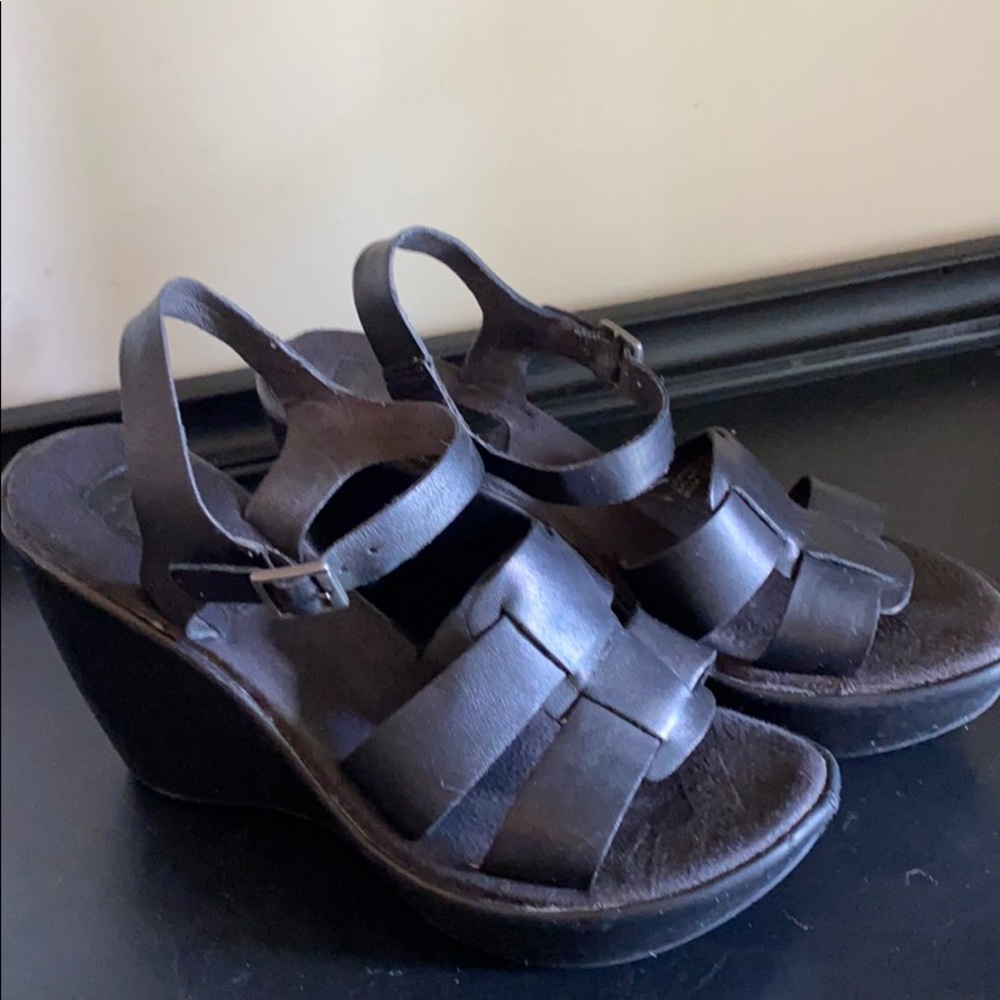 Korks by Kork-Ease Black Leather Wedge Sandal